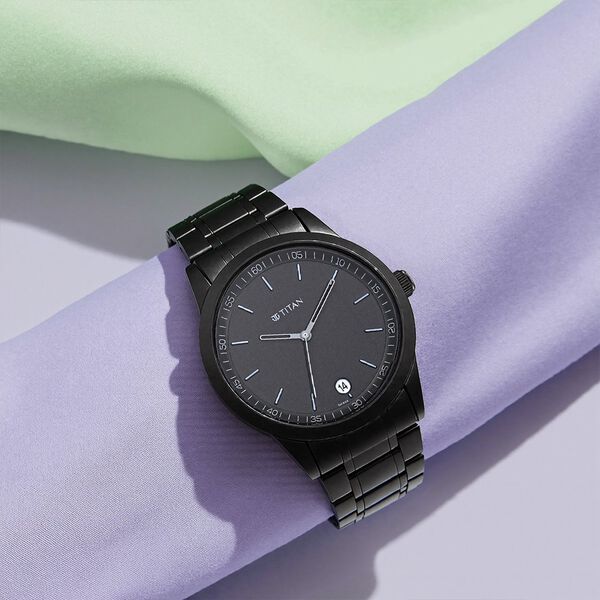 Titan Minimals Quartz Analog with Date Black Dial Black Metal Strap Watch For Men - image number 0
