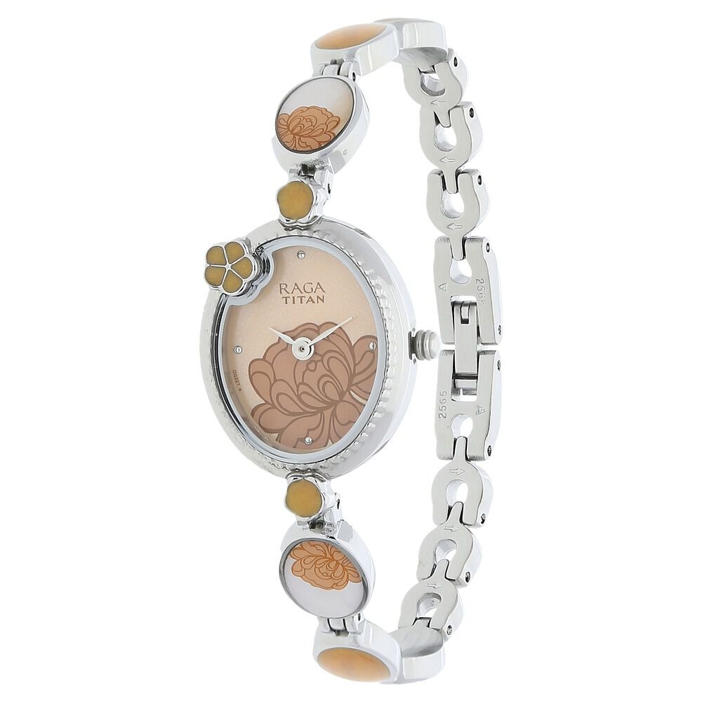 Buy Online Titan Raga Aurora Beige Dial Women Watch With Metal
