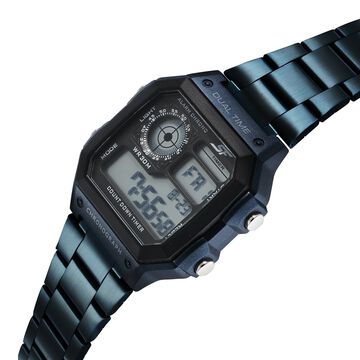 Sonata Hexa Digital Black Dial Blue Color Stainless Steel Strap Watch For Unisex
