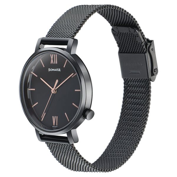 Sonata Elegent Essentials Quartz Analog Black Dial Stainless Steel Strap Watch For Women - image number 2
