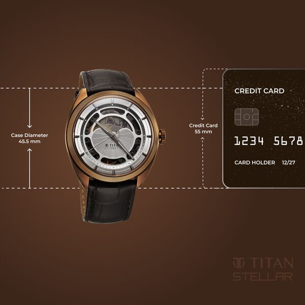 Titan Stellar Cupola Automatic Analog with Sun Moon Phase and Silver Dial Brown Leather Strap Watch for Men - image number 3