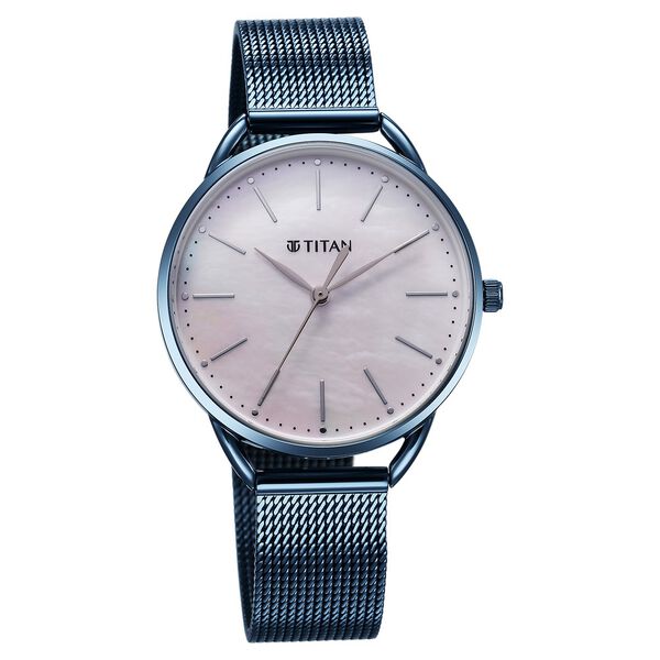 Titan Slimline Quartz Analog Mother Of Pearl Dial Blue Stainless Steel Strap Watch for Women - image number 1