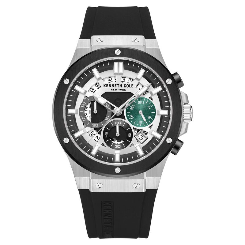 Buy Online Kenneth Cole Quartz Chronograph Silver Dial Silicone