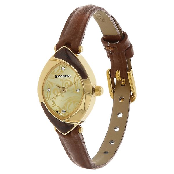 Sonata Quartz Analog Champagne Dial Leather Strap Watch for Women - image number 1