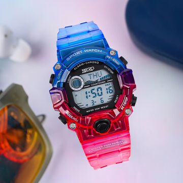 Zoop Digital Watch with Digital Dial & Transparent Blue Red Strap for Boys Kids, from House of Titan