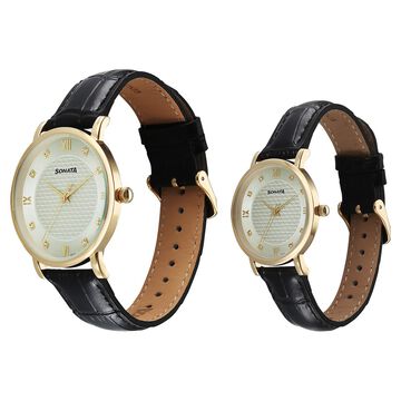 Sonata Perfect Pairs Quartz Analog Green Dial Black Leather Strap Watch For Couple