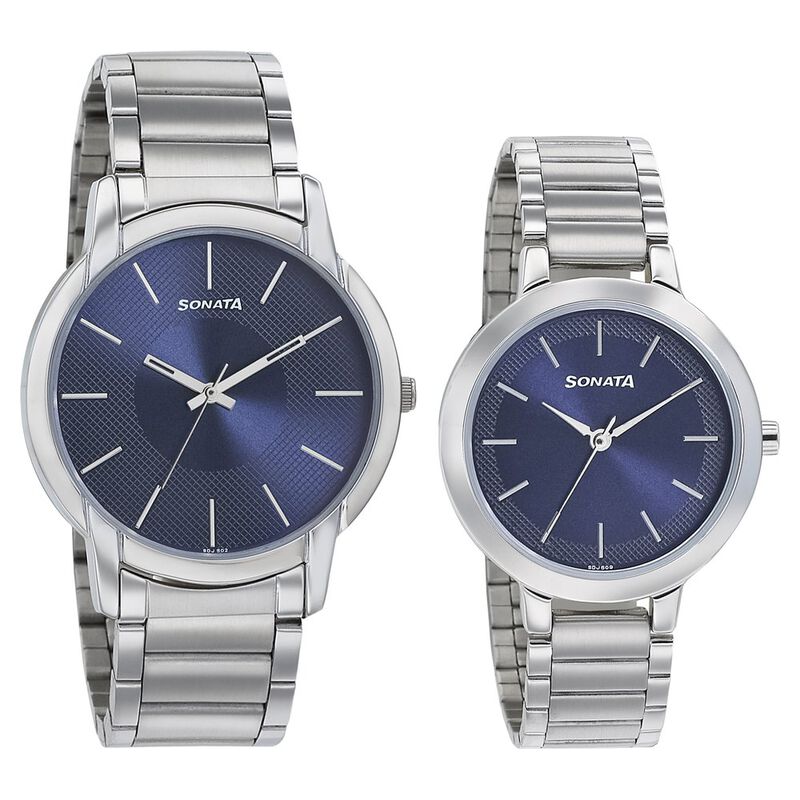Sonata Quartz Analog Blue Dial Metal Strap Watch for Couple - image number 0
