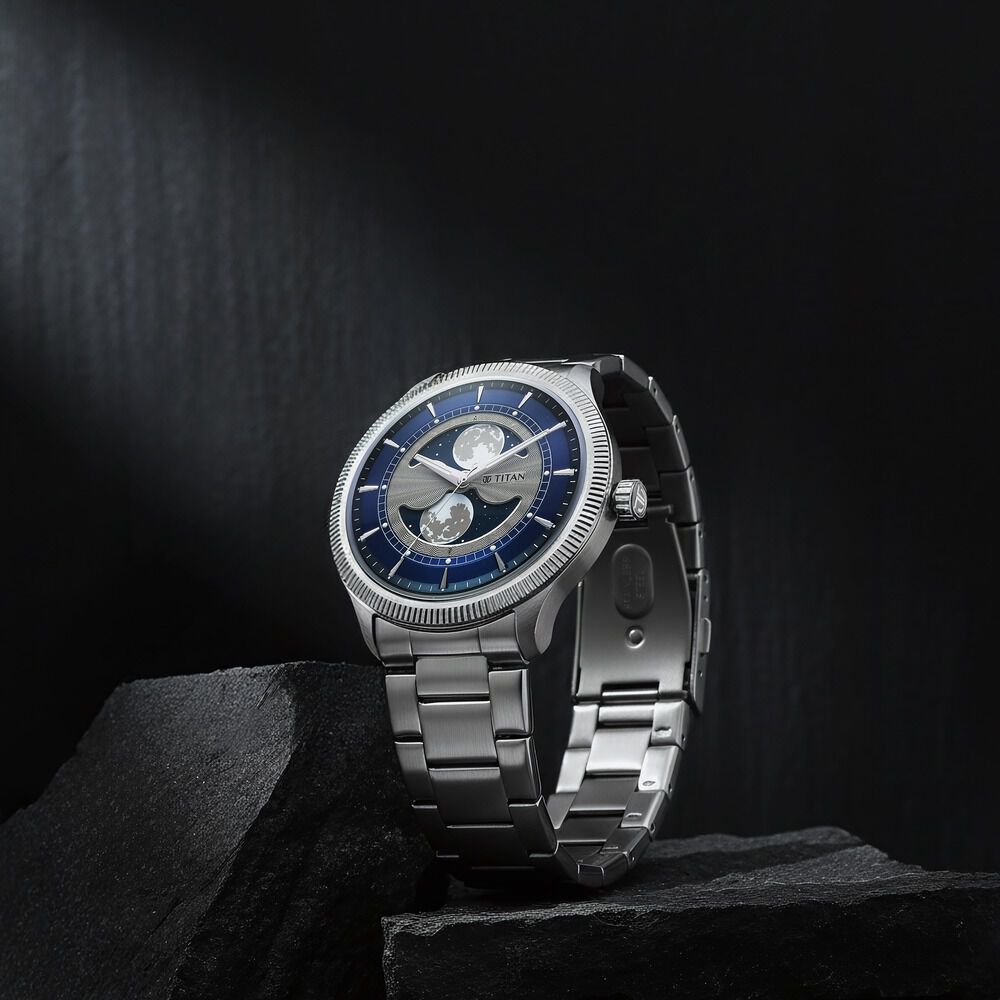 Titan Stellar Analog with Dual Moon Phase and Blue Dial Silver Stainless Steel Strap Watch for Men-image-18