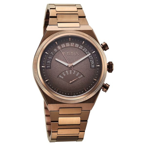Titan Micromotors Analog with Retrograde Day and Date and Brown Dial Coffee Stainless Steel Strap Watch for Men - image number 2