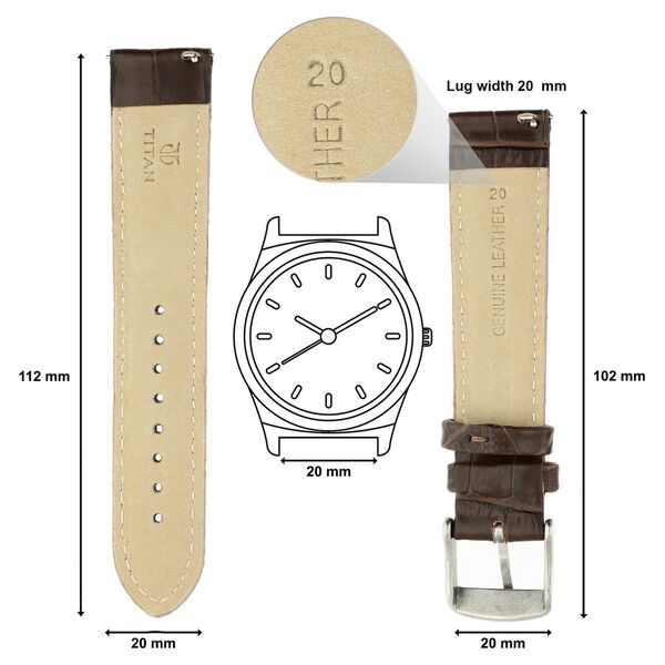 20 mm Brown Genuine Leather Strap for Men - image number 1