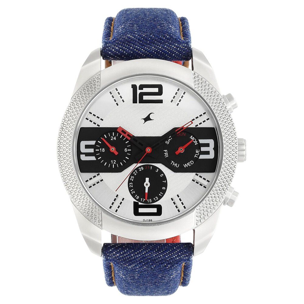 Fastrack Denim Quartz Multifunction White Dial Denim Strap Watch for Guys