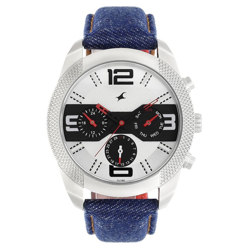 Fastrack Denim Quartz Multifunction White Dial Denim Strap Watch for Guys