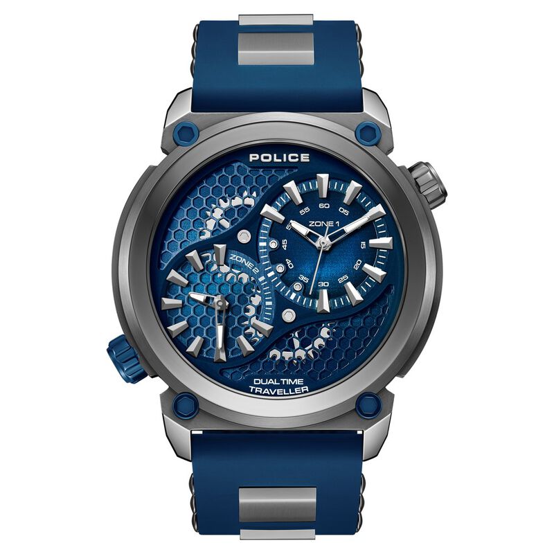 Police Quartz Analog Black Dial Blue Colour Silicone Strap Watch For Men