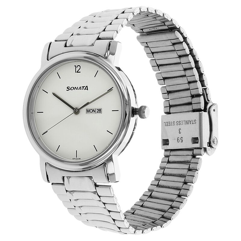 Sonata Quartz Analog with Day and Date White Dial Stainless Steel Strap Watch for Men - image number 1