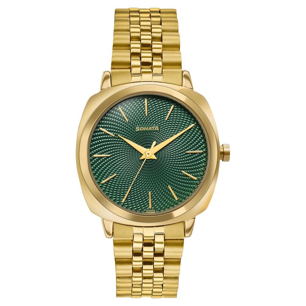 Sonata Vector Green Textured Dial Gold-Tone Bracelet Watch for Men-image-10