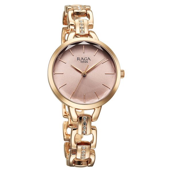 Titan Raga Showstopper Quartz Analog Rose Gold Dial Metal Strap Watch For Women - image number 2