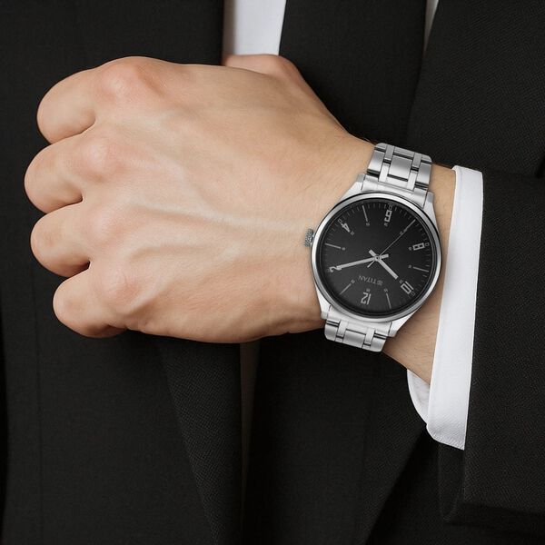 Titan Wrist Wit Quartz Analog Grey Dial Stainless Steel Strap Watch for Men - image number 4