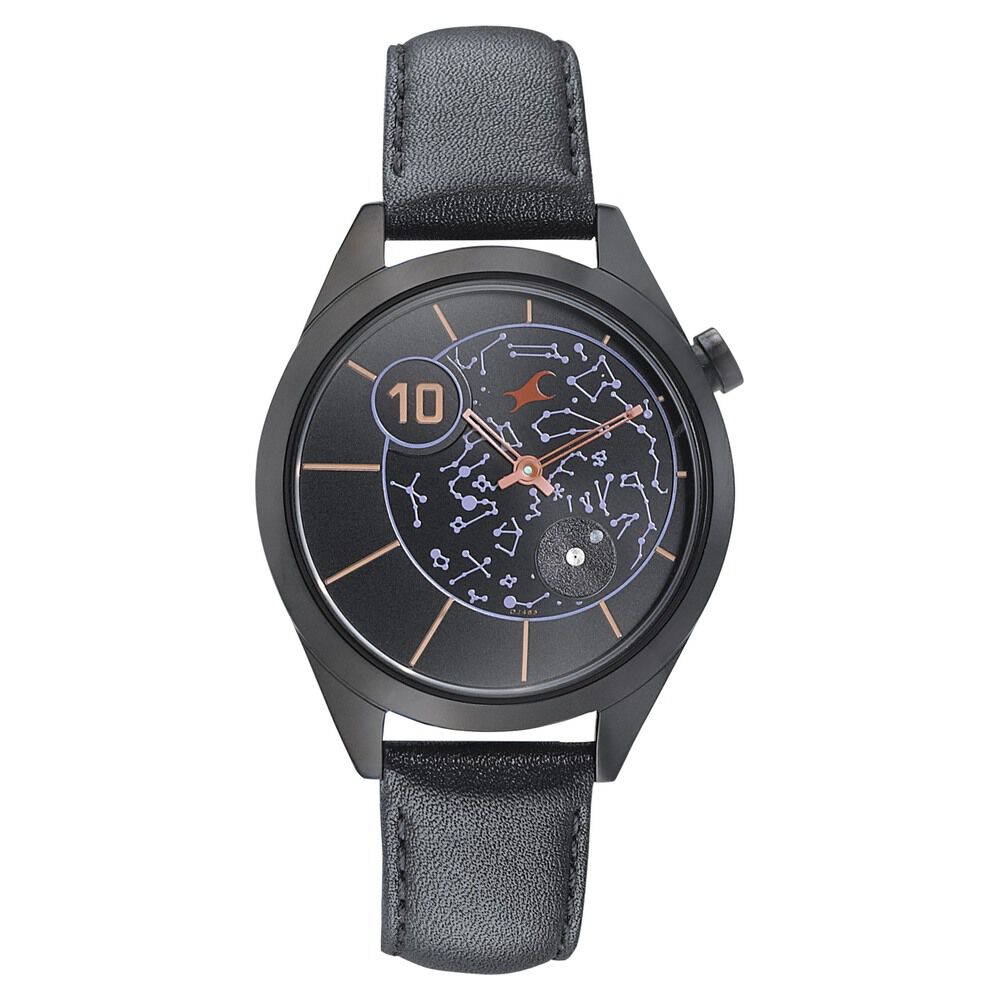 Buy Online Fastrack Space Rover Quartz Analog Black Dial Leather