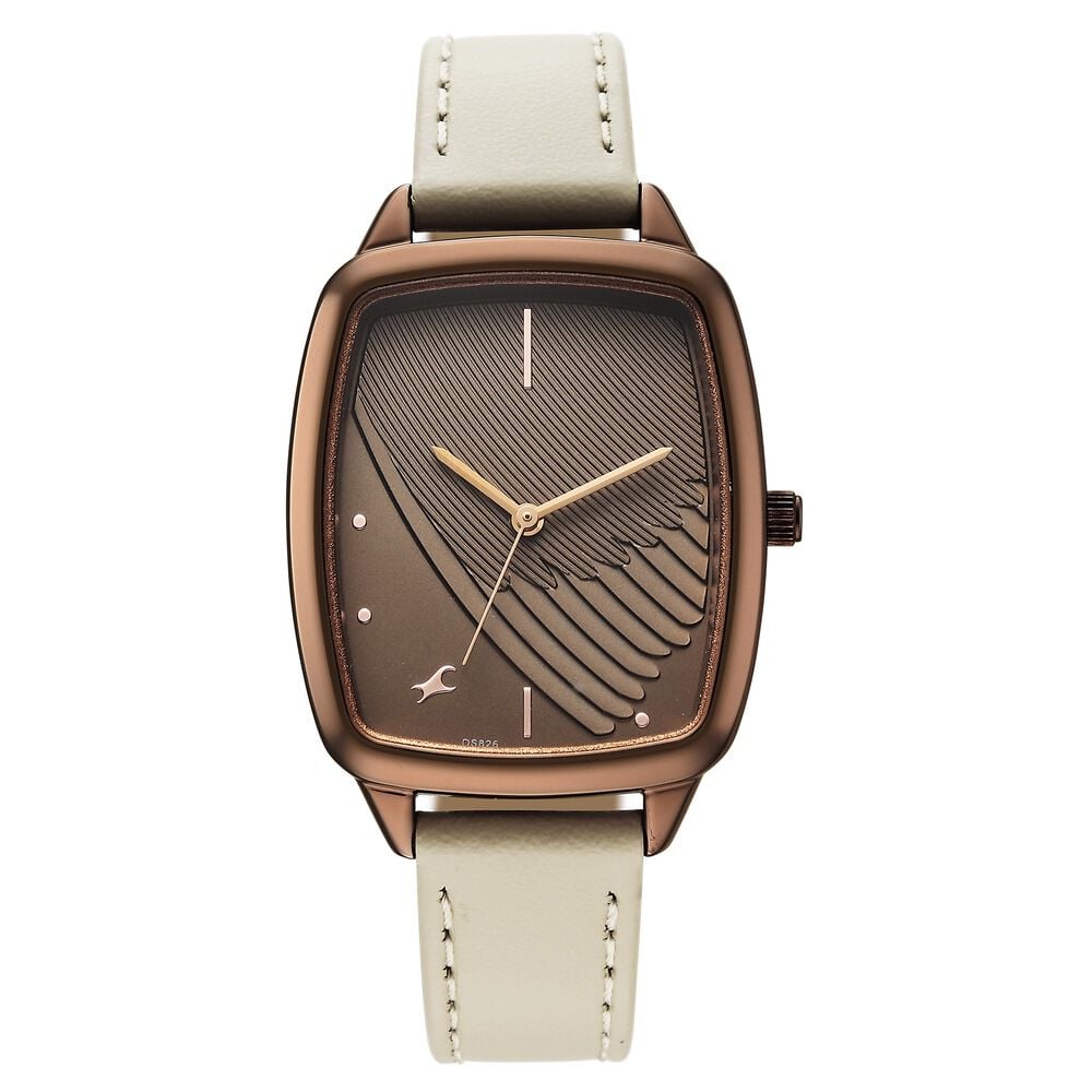 Fastrack Wild Quartz Analog Brown Dial Beige Leather Strap Watch For Girls-image-16