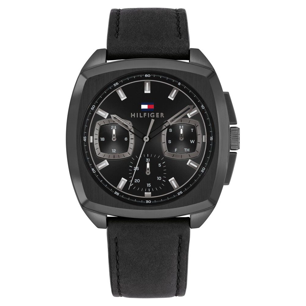 Tommy Hilfiger Multifunction Black Dial Black Leather Strap Watch For Men-image-10