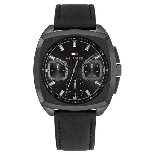 Tommy Hilfiger Multifunction Black Dial Black Leather Strap Watch For Men - image number 0