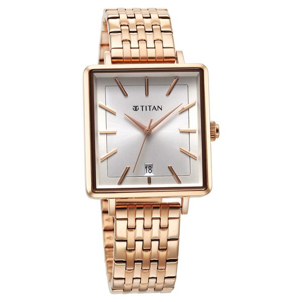 Titan Minimalists Quartz Analog with Date Silver Dial Rose Gold Stainless Steel Strap Watch for Women - image number 1