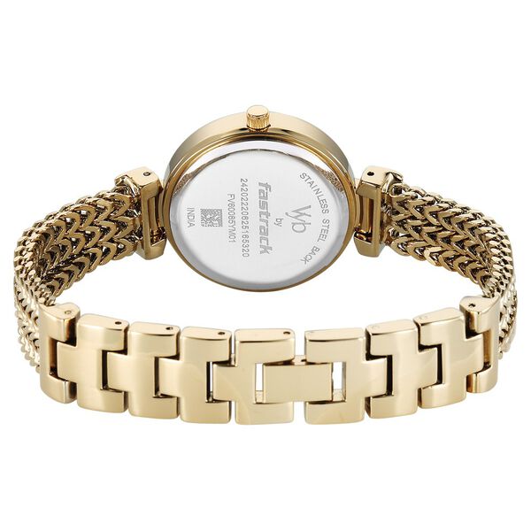 Vyb Seeker By Fastrack Quartz Analog Green Dial Golden Stainless Steel Strap Watch For Girls - image number 6