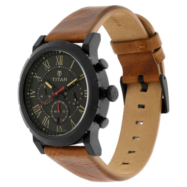 Titan Quartz Analog with Date Black Dial Leather Strap Watch for Men - image number 1