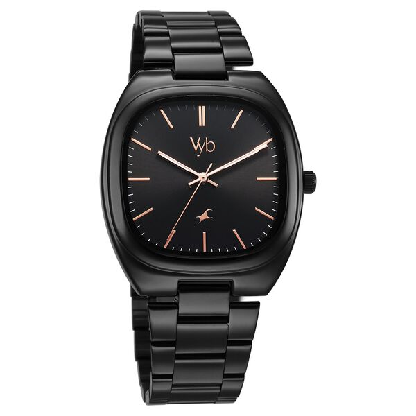 Fastrack Vyb Aviator Quartz Analog Black Dial Black Metal Strap Watch For Guys - image number 2