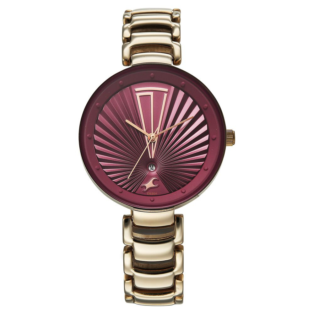 Fastrack Chrome K Quartz Analog with Date Maroon Dial Metal Strap Watch For Girls-picture-13