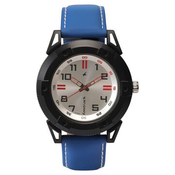 Fastrack Quartz Analog Silver Dial Leather Strap Watch for Guys