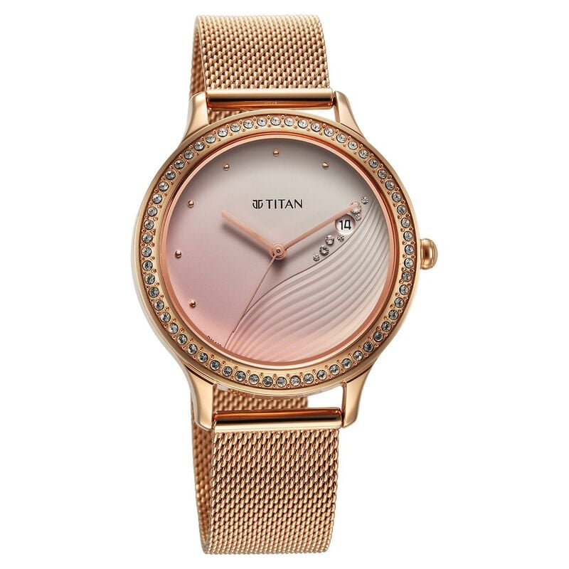Titan Purple Glam It Up Pink Dial Analog with Date Stainless Steel Strap Watch for Women - image number 1
