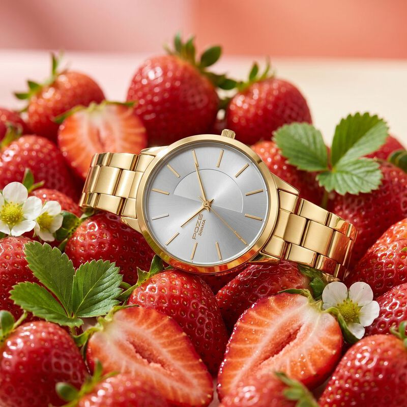 Poze By Sonata Quartz Analog Silver Dial Golden Stainless Steel Strap Watch For Women