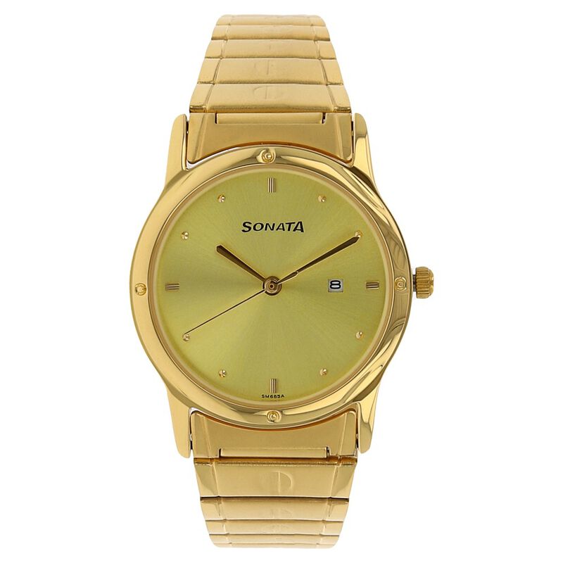 Sonata Quartz Analog Champagne Dial Stainless Steel Strap Watch for Men