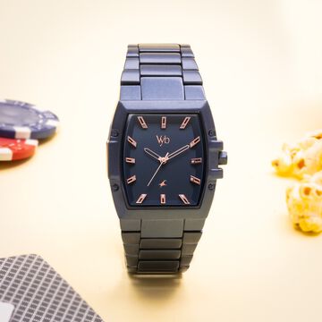 Vyb Pioneer By Fastrack Quartz Analog Blue Dial Metal Strap Watch For Guys