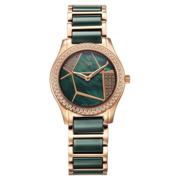 Xylys Shimmer Swiss Aanlog Steel & Ceramic Mother of Pearl Green Dial Watch for Women