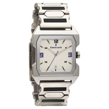 Fastrack Hitlist Quartz Analog with Date White Dial Stainless Steel Strap Watch for Guys