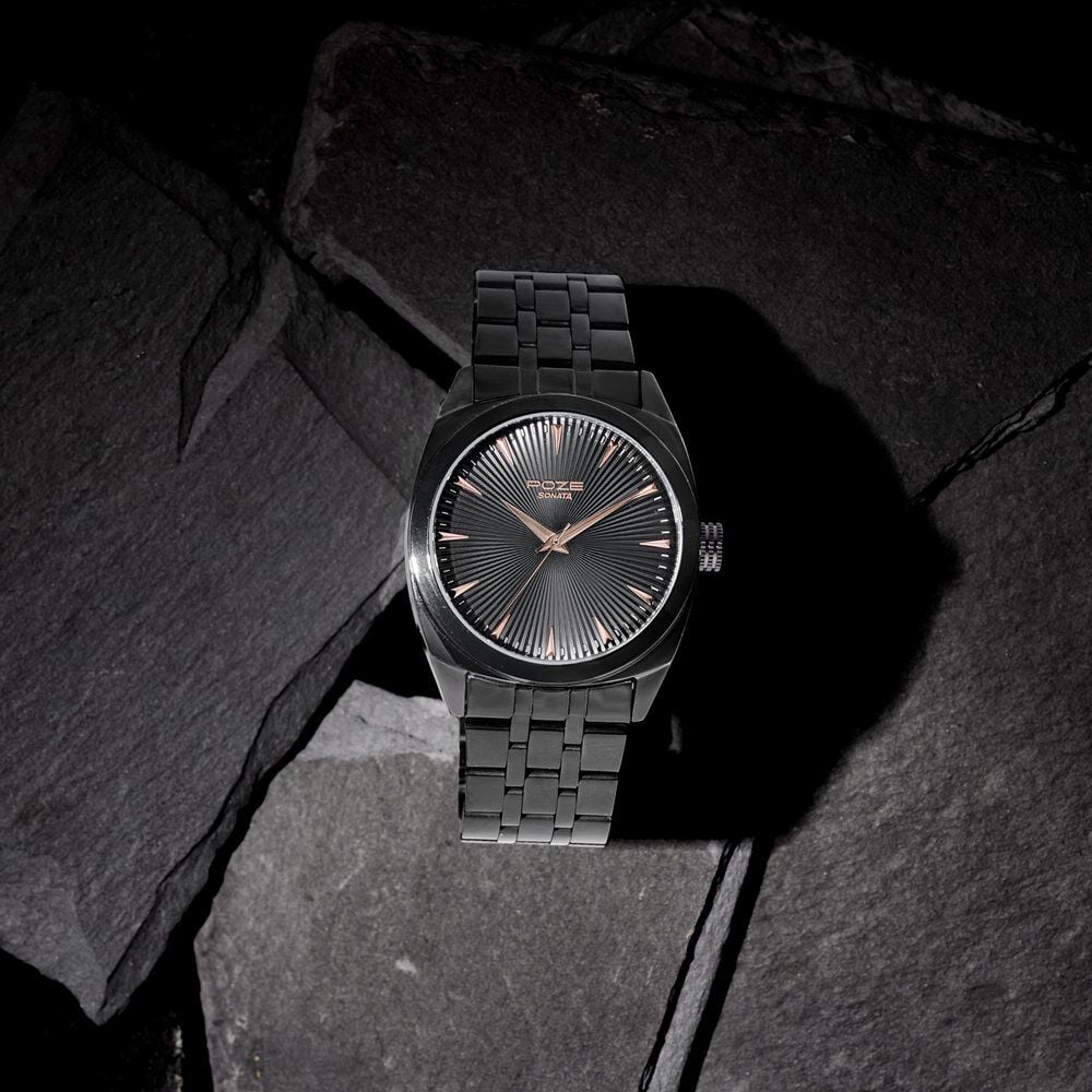 Sonata Poze Quartz Analog Black Dial Black Metal Strap Watch For Men-image-6