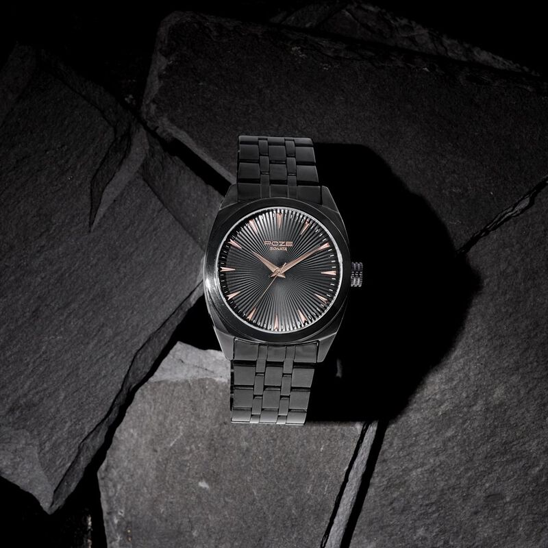 Sonata Poze Quartz Analog Black Dial Black Metal Strap Watch For Men