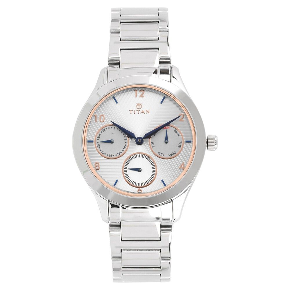 Buy Online Titan Workwear White Dial Women Watch With Stainless Steel Strap nm2570sm04 Titan