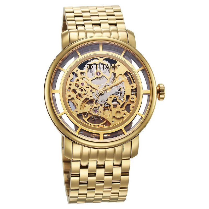 Titan Mechanical Slimline Golden Dial Mechanical Stainless Steel Strap watch for Men - image number 0