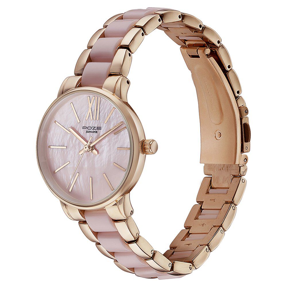 Buy Online Sonata Poze Quartz Analog Mother Of Pearl Dial Metal Plastic Strap Watch for Women sp80051kd01w Titan