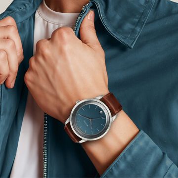 Titan Wrist Wit Quartz Analog with Date Blue Dial Leather Strap Watch for Men