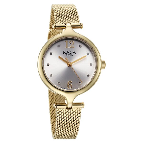 Titan Raga Showstopper Quartz Analog Silver Dial Golden Metal Strap Watch For Women - image number 1