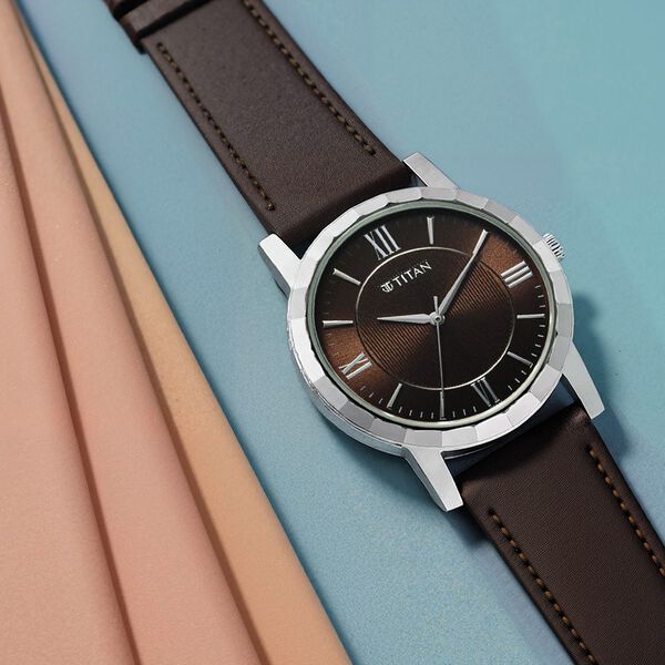 Titan Karishma Zing Quartz Analog Brown Dial Leather Strap Watch for Men - image number 0