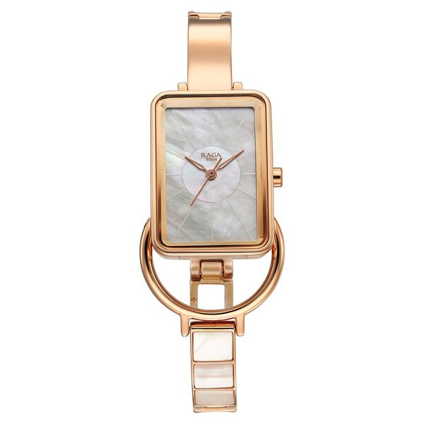 Titan Raga Power Pearls Quartz Analog Watch For Women With Mother of Pearl Dial Rose Gold Metal Strap - image number 1