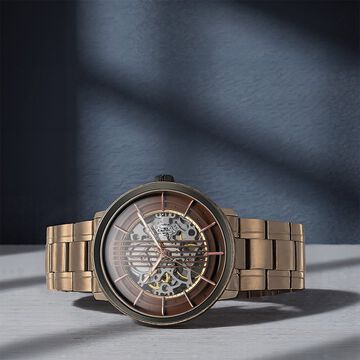 Titan Quartet Brown Dial Automatic Stainless Steel Strap Watch for Men