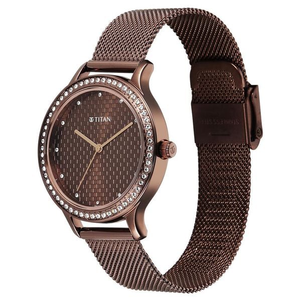 Titan Purple Superheads Quartz Analog Brown Dial Brown Stainless Steel Strap Watch For Women - image number 2