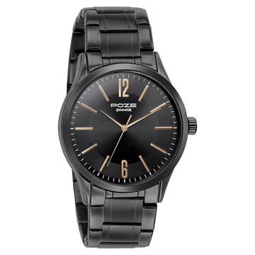 Sonata Poze Quartz Analog Black Dial Metal Strap Watch for Men
