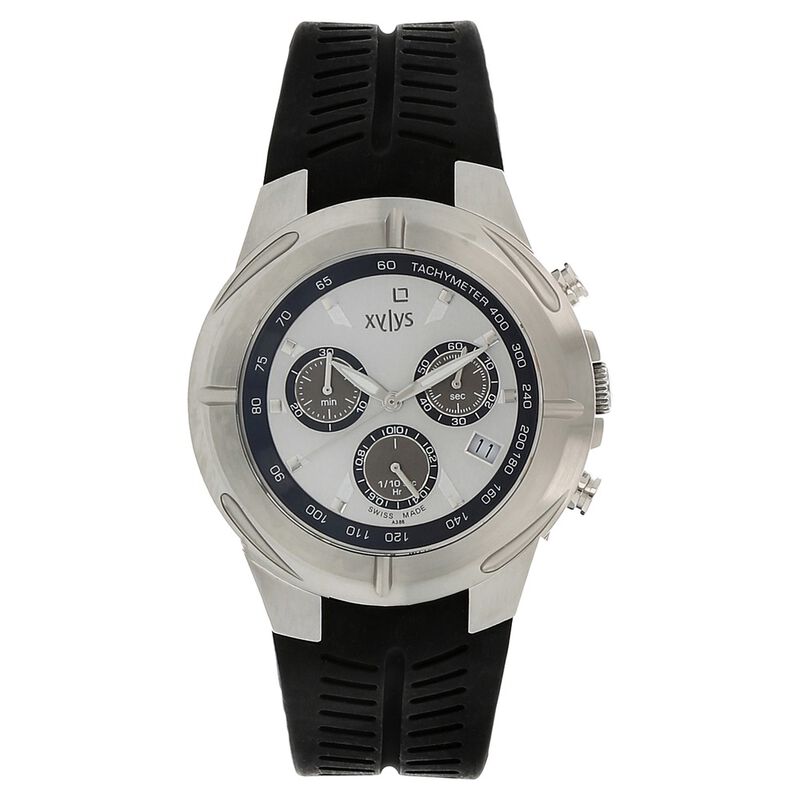 Xylys Swiss Chronograph Black Plastic Strap and Silver Dial Watch For Men